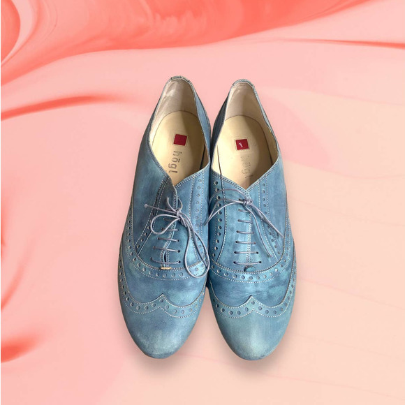 Hogl Light Wash Teal Leather Lace Oxford Dress Shoes Size 7.5 - Picture 2 of 8